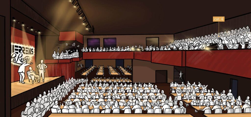 Emplacement de la catégorie 4, spectacle seul sur la galerie, dans la salle de la Revue de Thierrens